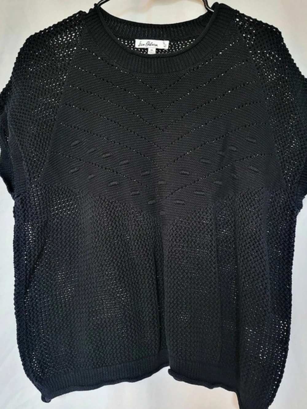 Sam Edelman Open Knit Short Sleeve Sweater Black XL